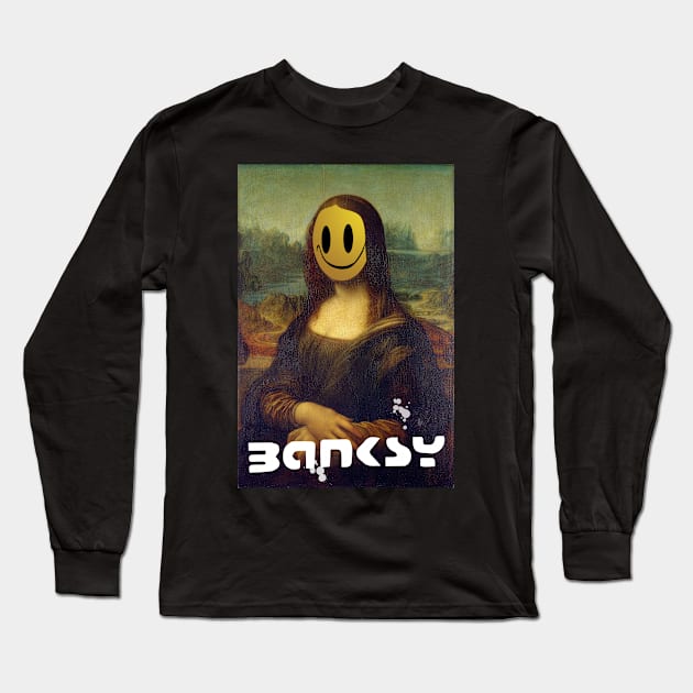 Mona Lisa Banksy Style Long Sleeve T-Shirt by SteelWoolBunny